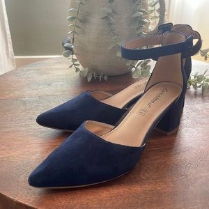 Greatonu Ankle Strap Closed Toe Low Block Heel Wedding Dress Dorsay Pumps